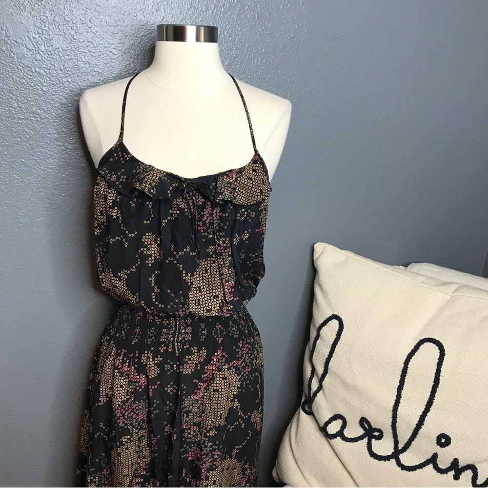 Parker black silk dress with yellow and pink X’s size XS